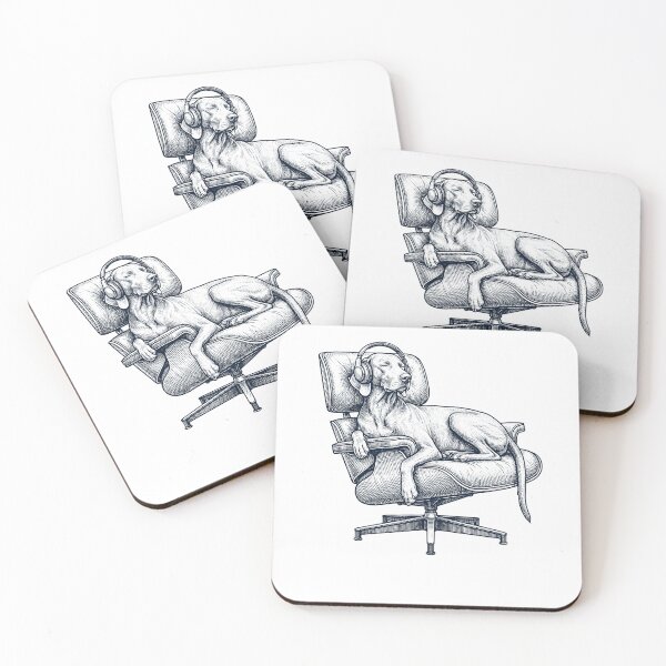 Item preview, Vintage Weimaraner with Headphones Mid Century Dog Lover designed and sold by DoodleTortle.