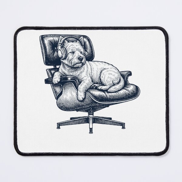Item preview, Vintage West Highland White Terrier with Headphones Mid Century Dog Lover designed and sold by DoodleTortle.