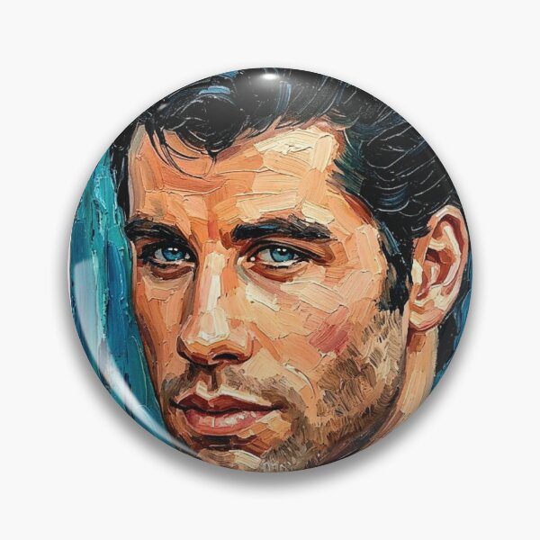 Item preview, The Blue-Eyed Icon: John Travolta Turquoise Impasto Portrait designed and sold by Art's Diner.
