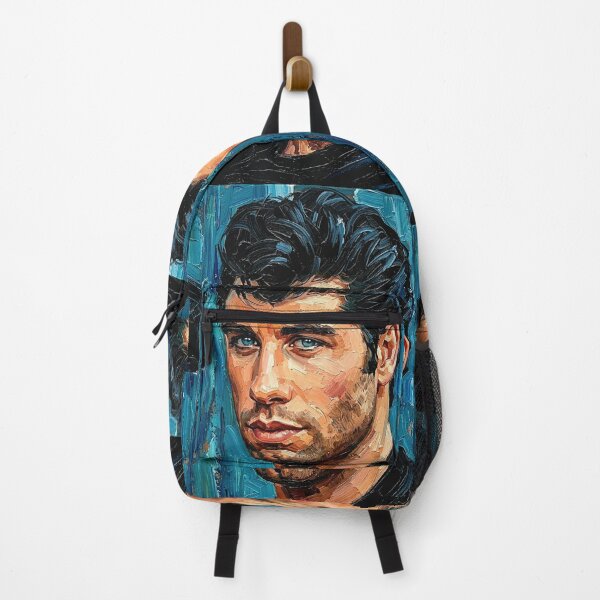 Item preview, The Blue-Eyed Icon: John Travolta Turquoise Impasto Portrait designed and sold by Art's Diner.