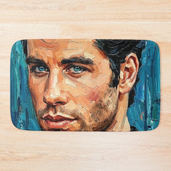 Item preview, The Blue-Eyed Icon: John Travolta Turquoise Impasto Portrait designed and sold by Art's Diner.