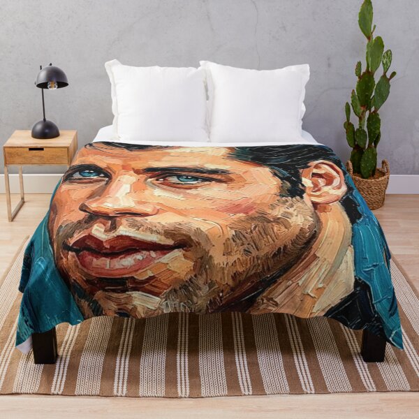 Item preview, The Blue-Eyed Icon: John Travolta Turquoise Impasto Portrait designed and sold by Art's Diner.