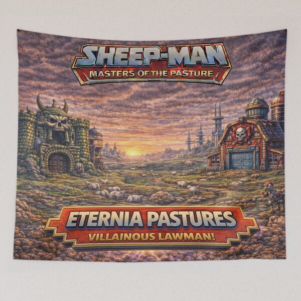Item preview, Eternia Pastures, Villainous Lawman Landscape | Sheep-Man Sheepism Parody designed and sold by Thpoar.