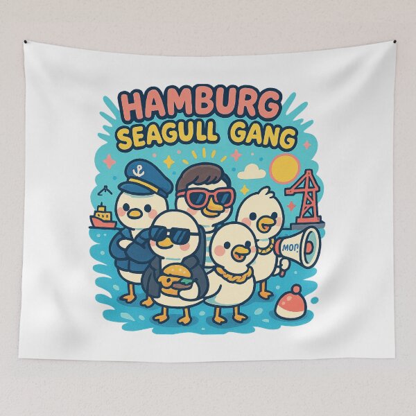 Item preview, Hamburg Seagull Gang T-Shirt – Funny Harbor Bird Germany Graphic Tee designed and sold by Globalcitytees.