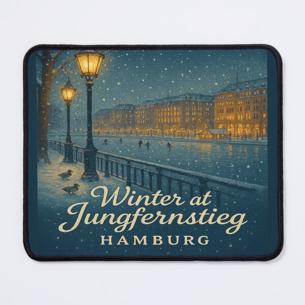 Item preview, Winter at Jungfernstieg Hamburg – Snowy Lake Alster Vintage Travel Poster Art designed and sold by Globalcitytees.