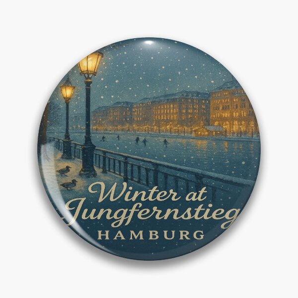 Item preview, Winter at Jungfernstieg Hamburg – Snowy Lake Alster Vintage Travel Poster Art designed and sold by Globalcitytees.