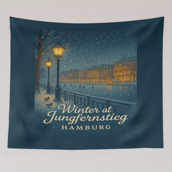 Artikelvorschau, Winter am Jungfernstieg Hamburg – Verschneite Alster-Vintage-Reiseplakatkunst entworfen und verkauft von Globalcitytees.