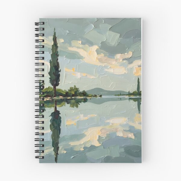 Item preview, Calm Lake Reflection – Pastel Impasto Landscape with Cypress Trees | Serene Nature Wall Art designed and sold by Nene's design.