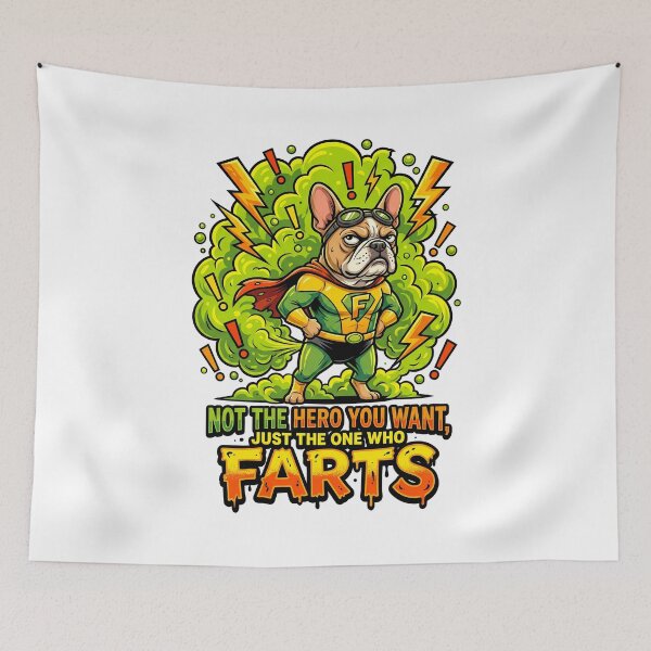 Item preview, Grumpy French Bulldog Hero With Green Toxic Fart Clouds designed and sold by Tong4130.