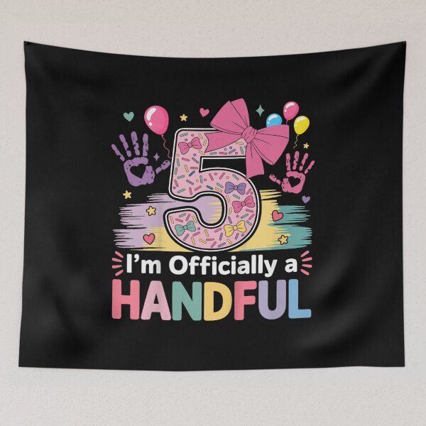 Item preview, I Am Officially A Handful 5th Birthday Girl Pink Bow Donut designed and sold by MauriLifton.