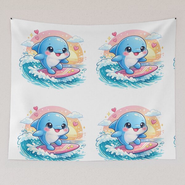 Item preview, Surfing Dolphin - Kawaii Ocean Adventure. designed and sold by Lylysun.