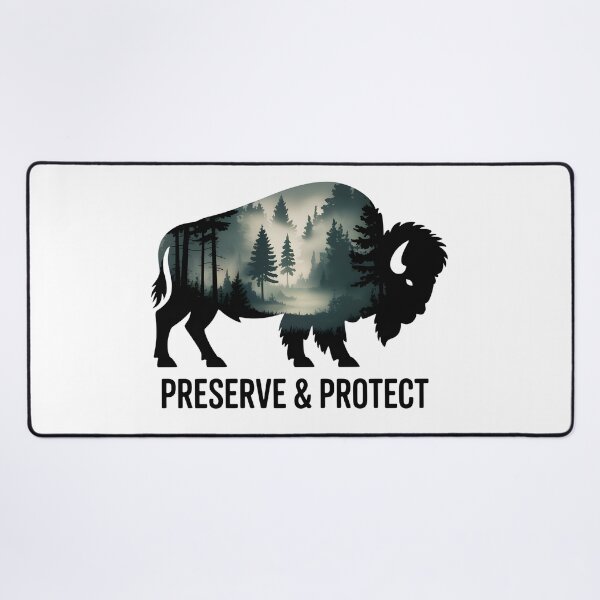 Item preview, Preserve & Protect Nature Double Exposure Bison Silhouette Trees Forest Save the Environment Climate Change Wilderness Hiking Camping designed and sold by ArcticFoxStudio.