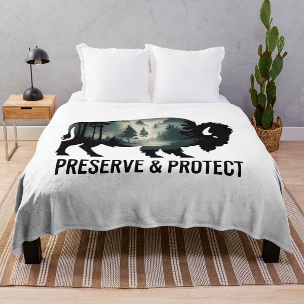 Item preview, Preserve & Protect Nature Double Exposure Bison Silhouette Trees Forest Save the Environment Climate Change Wilderness Hiking Camping designed and sold by ArcticFoxStudio.