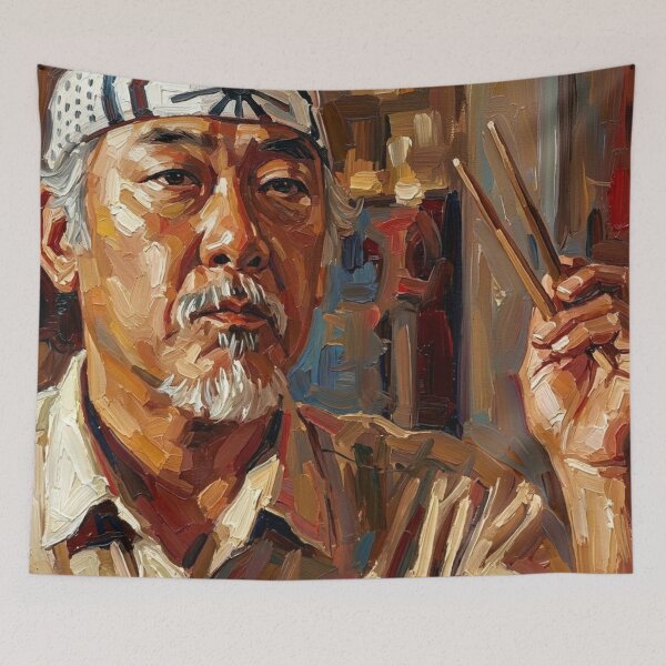 Item preview, The Way of the Master: Pat Morita Miyagi Earth-Tone Impasto Portrait designed and sold by Art's Diner.