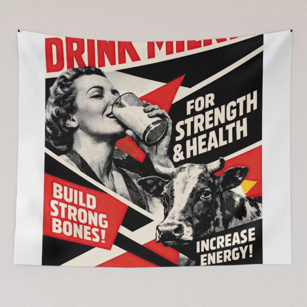 Item preview, Drink Milk! – Retro Strength & Health Poster designed and sold by ForeverPrintsOK.