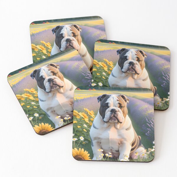 Item preview, English Bulldog in Lavender Sunflower Daisy Field designed and sold by CanineCourier.