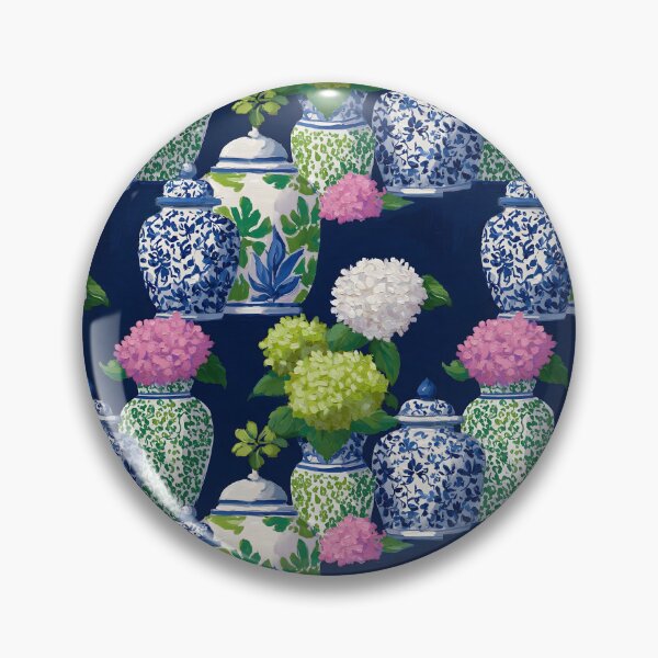 Item preview, Preppy hydrangea and ginger jars in navy blue, preppy pink and Kelly green designed and sold by SophieClimaArt.