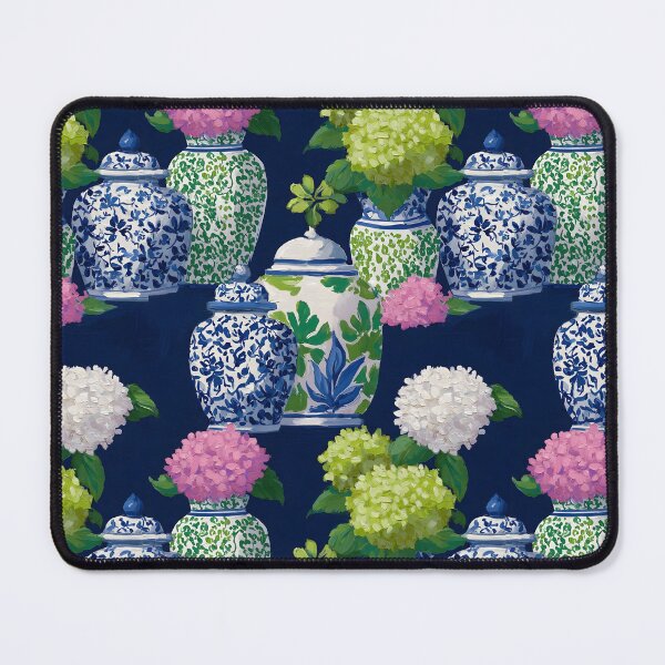Item preview, Preppy hydrangea and ginger jars in navy blue, preppy pink and Kelly green designed and sold by SophieClimaArt.