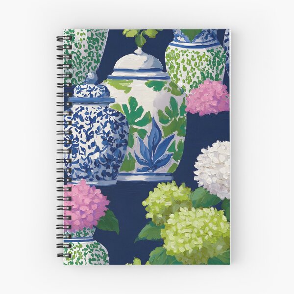 Item preview, Preppy hydrangea and ginger jars in navy blue, preppy pink and Kelly green designed and sold by SophieClimaArt.