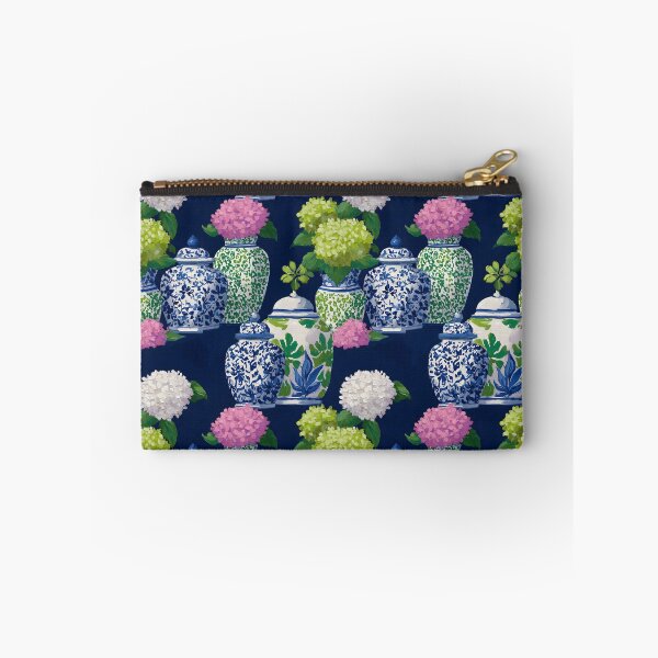 Item preview, Preppy hydrangea and ginger jars in navy blue, preppy pink and Kelly green designed and sold by SophieClimaArt.
