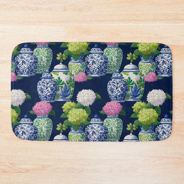 Item preview, Preppy hydrangea and ginger jars in navy blue, preppy pink and Kelly green designed and sold by SophieClimaArt.
