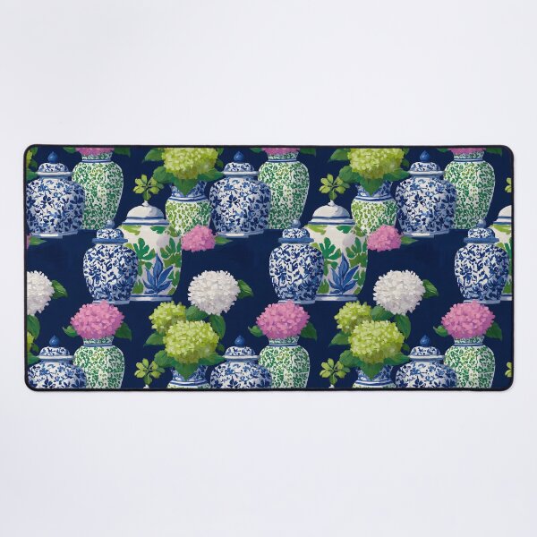 Item preview, Preppy hydrangea and ginger jars in navy blue, preppy pink and Kelly green designed and sold by SophieClimaArt.