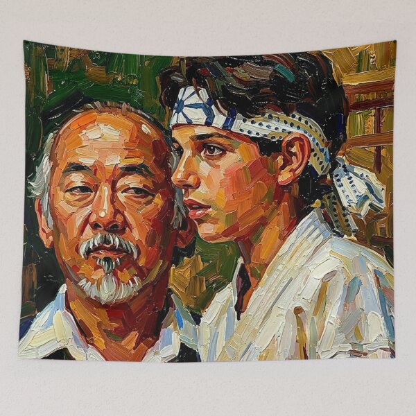 Item preview, The Bond of Balance: Miyagi & Daniel-San Heavy Impasto Portrait designed and sold by Art's Diner.