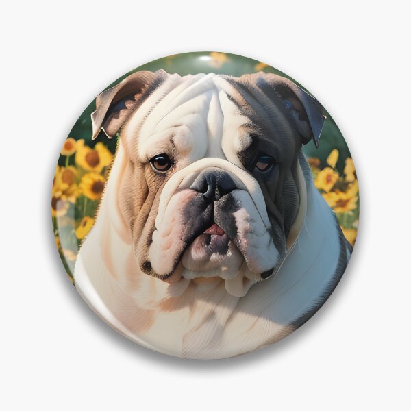 Item preview, English Bulldog Close Up Portrait Yellow Flower Field designed and sold by CanineCourier.