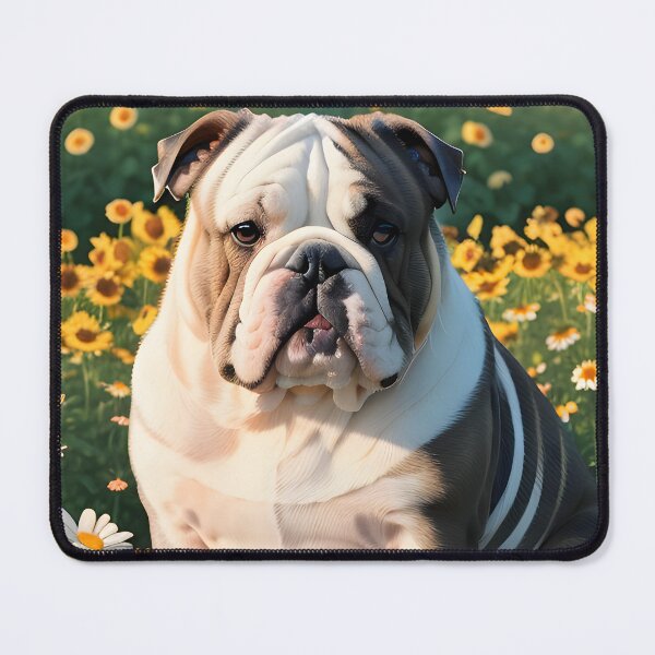Item preview, English Bulldog Close Up Portrait Yellow Flower Field designed and sold by CanineCourier.