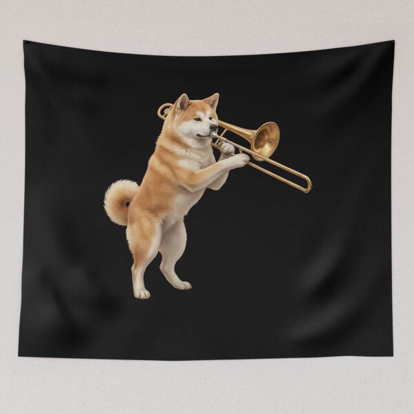 Item preview, Akita Playing Trombone Player Trombonist Dog Lover designed and sold by DoodleTortle.