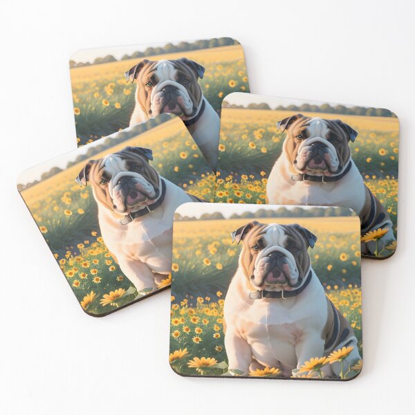 Item preview, English Bulldog in Sweeping Sunflower Field Golden Hour designed and sold by CanineCourier.
