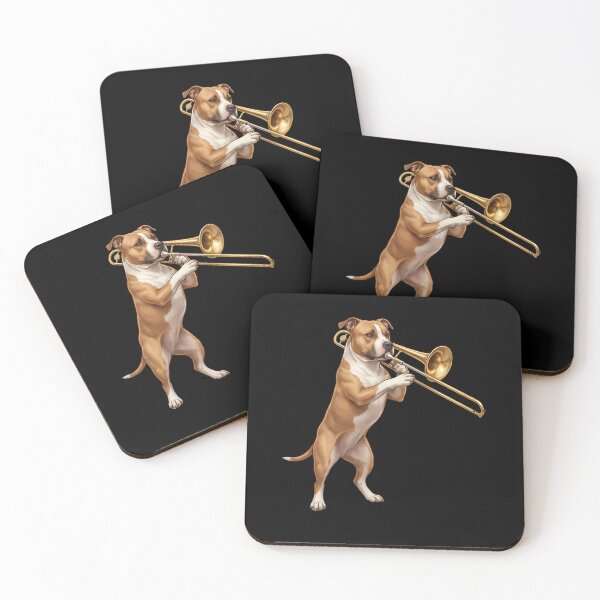 Item preview, American Staffordshire Terrier Playing Trombone Player Trombonist Dog Lover designed and sold by DoodleTortle.
