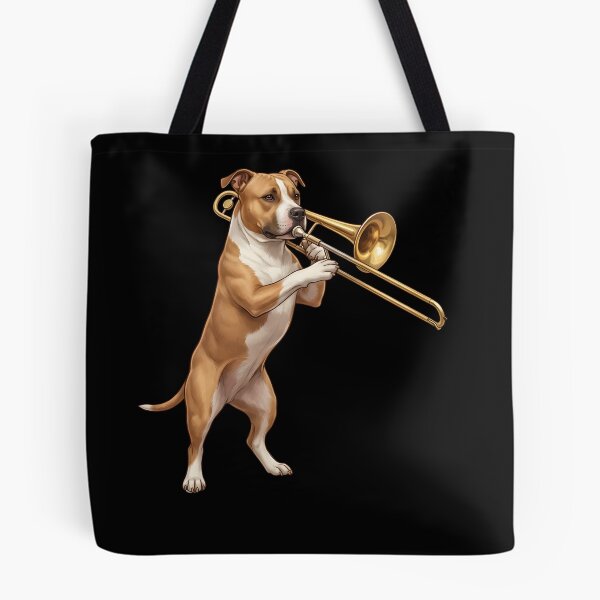 Item preview, American Staffordshire Terrier Playing Trombone Player Trombonist Dog Lover designed and sold by DoodleTortle.