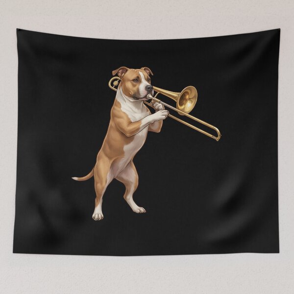 Item preview, American Staffordshire Terrier Playing Trombone Player Trombonist Dog Lover designed and sold by DoodleTortle.