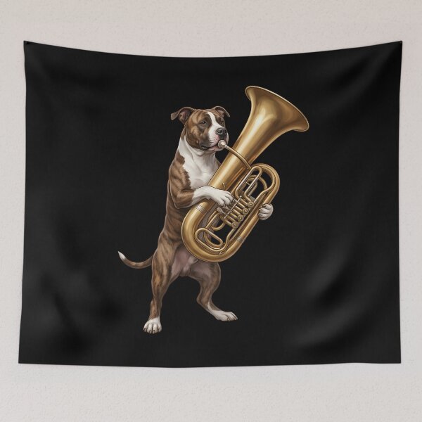 Item preview, American Staffordshire Terrier Playing Tuba Player Tubaist Dog Lover designed and sold by DoodleTortle.