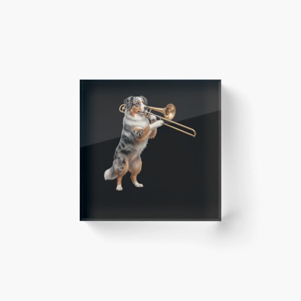 Item preview, Australian Shepherd Playing Trombone Player Trombonist Dog Lover designed and sold by DoodleTortle.