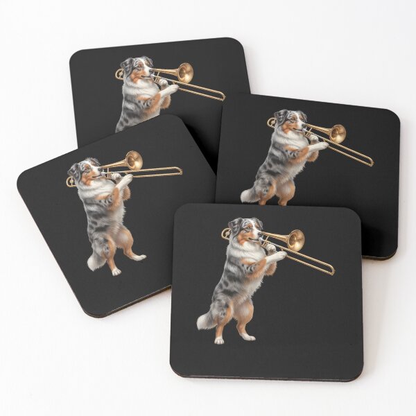 Item preview, Australian Shepherd Playing Trombone Player Trombonist Dog Lover designed and sold by DoodleTortle.