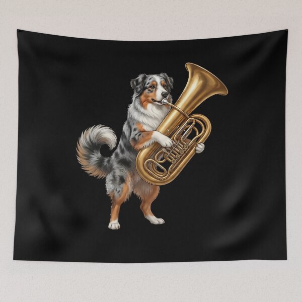 Item preview, Australian Shepherd Playing Tuba Player Tubaist Dog Lover designed and sold by DoodleTortle.