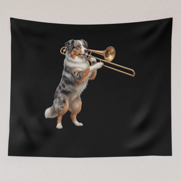 Item preview, Australian Shepherd Playing Trombone Player Trombonist Dog Lover designed and sold by DoodleTortle.