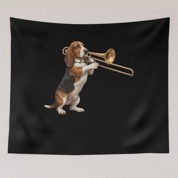 Item preview, Basset Hound Playing Trombone Player Trombonist Dog Lover designed and sold by DoodleTortle.