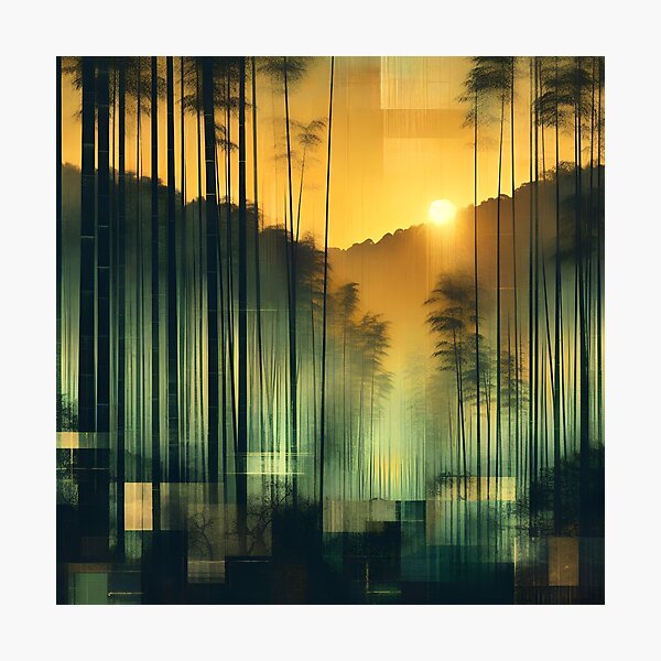 Item preview, Emerald Dawn at Arashiyama | Kyoto Bamboo Sunrise designed and sold by Stoneflower-Art.
