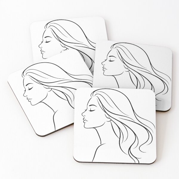 Item preview, Minimalist line art portrait of a woman in profile with flowing hair, conveying elegance, calm, and timeless beauty. Simple black outline on white background suitable for fashion, designed and sold by Dejbar.