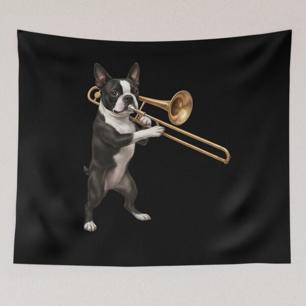 Item preview, Boston Terrier Playing Trombone Player Trombonist Dog Lover designed and sold by DoodleTortle.