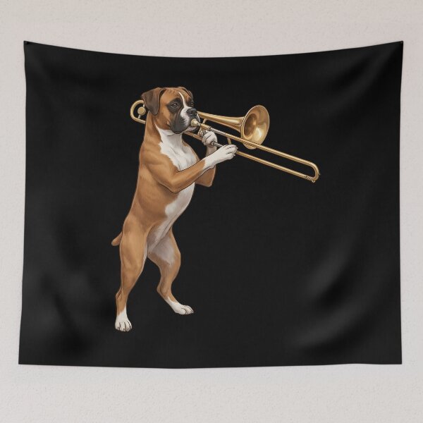 Item preview, Boxer Dog Playing Trombone Player Trombonist Dog Lover designed and sold by DoodleTortle.