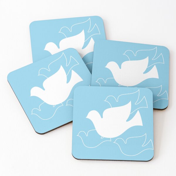 Item preview, Four Peace Doves Minimal Retro Abstract in Blue and White designed and sold by MellowCat.