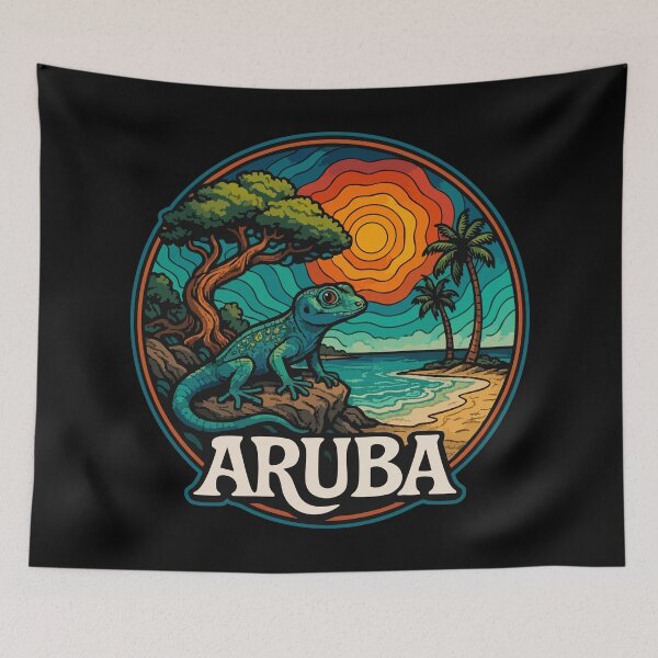 Item preview, Aruba Caribbean Island Gecko Trippy Art Travel designed and sold by TomFrontierArt.