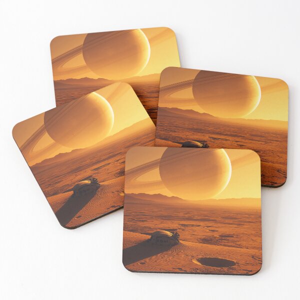 Item preview, Ringed Planet Alien Desert Abandoned Spacecraft Space Art designed and sold by Kynura.