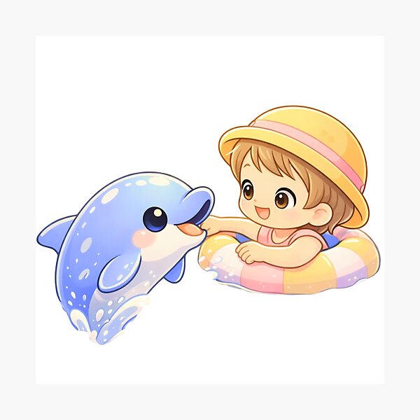Item preview, Ocean Best Friends - Kawaii Dolphin & Child. designed and sold by Lylysun.