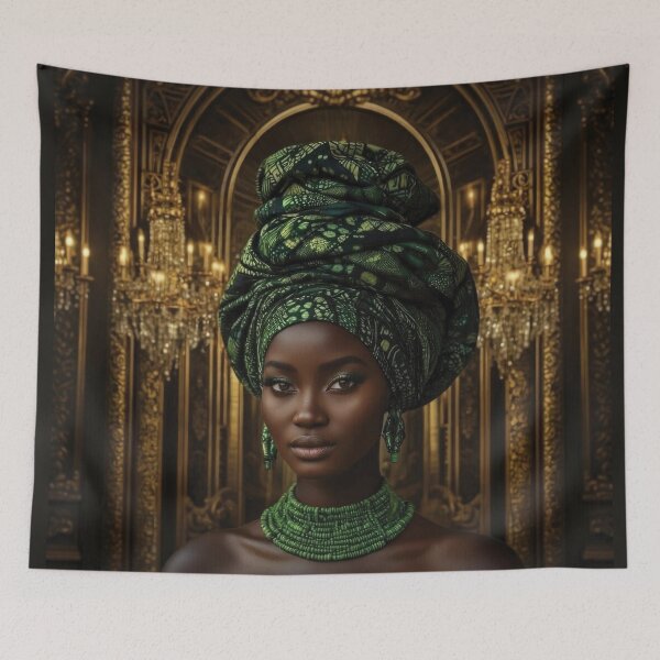 Item preview, Regal African Woman in Vibrant Green Gele Portrait designed and sold by Foxglovers Studio .