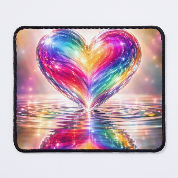 Item preview, A Glowing Rainbow Crystal Heart Reflecting On Shimmering Water Surface designed and sold by Dreamy Armine Art.